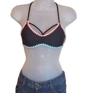 Arizona Jeans Co. Swim Bikini Top Padded Shaper Lace Up Tie Racer Back Swimwear
